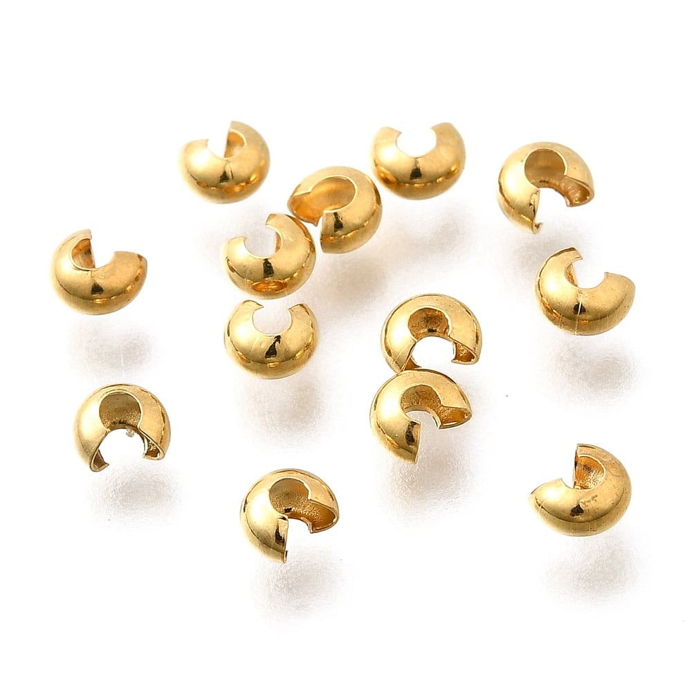 304 Stainless Steel Crimp Beads Covers Real 18K Gold Plated 4x3.5x2.5mm
