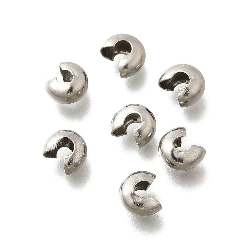 304 Stainless Steel Crimp Beads Covers Stainless Steel Color 6.5x5.5x3.5mm
