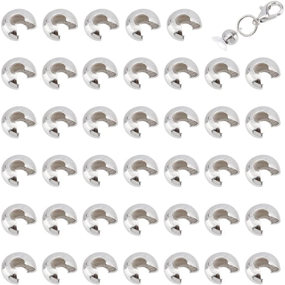 304 Stainless Steel Crimp Beads Covers with Bead Container Stainless Steel Color 5mm In Diameter about 100pcs/box