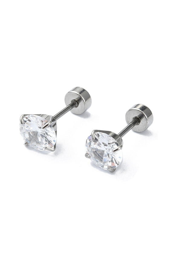 304 Stainless Steel Crystal Rhinestone Ear False Plugs Gauges Earrings for Women Men Stainless Steel Color 6mm