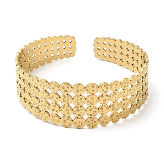 304 Stainless Steel Cuff Bangles Flat Round Open Bangles for Women Real 18K golden Plated Inner Diameter: 2-1/8x2 inch(5.3x5cm) 12~21mm