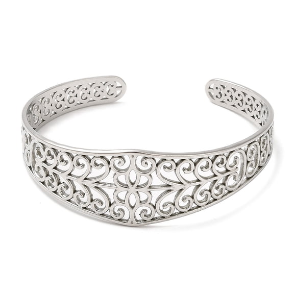 304 Stainless Steel Cuff Bangles Hollow Flower Open Bangles for Women Stainless Steel color Inner Diameter: 2x1-7/8 inch(5.2x4.8cm) 7.5~20mm