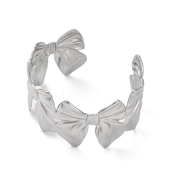 304 Stainless Steel Cuff Bangles for Women Bowknot Stainless Steel color 36mm Inner Diameter: 61mm