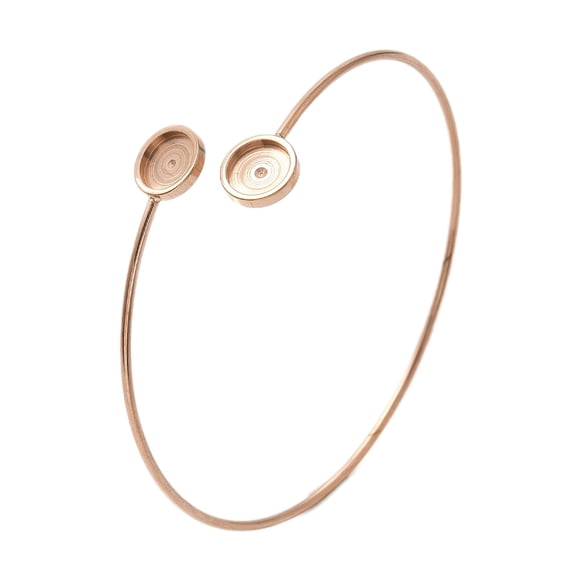 304 Stainless Steel Cuff Blank Bangle Bases with Round Tray Solid Rose Gold Tray: 8mm Inner Diameter: 2-1/2 inch(6.3x6.5cm)