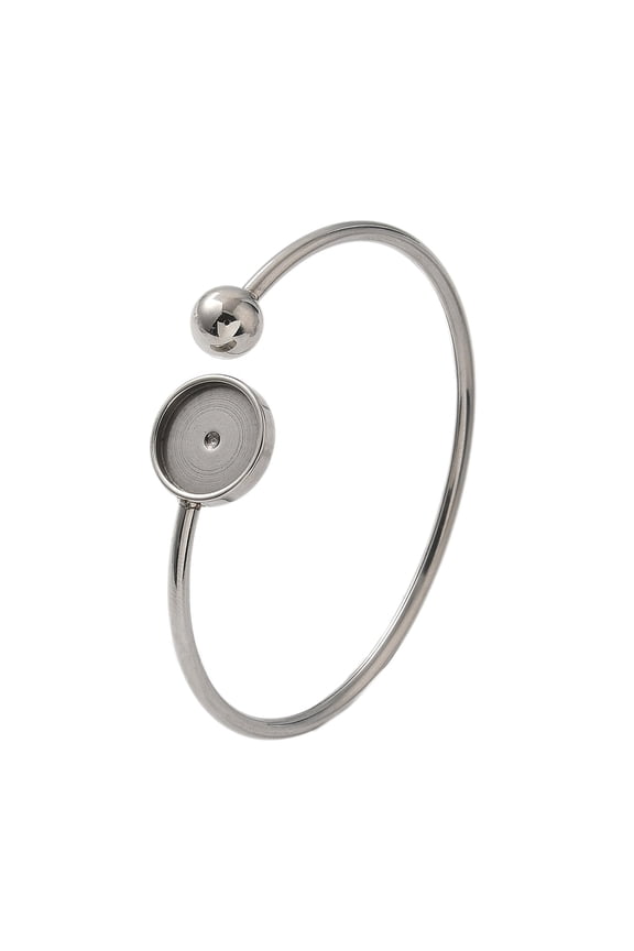 304 Stainless Steel Cuff Blank Bangle Bases with Round Tray Stainless Steel Color Tray: 12mm Inner Diameter: 2-1/8x1-5/8 inch(5.3x4.2cm)