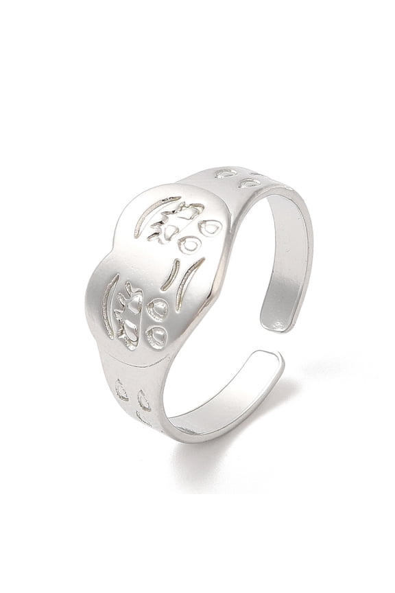304 Stainless Steel Cuff Finger Rings Crying Face Heart Open Rings for Women Stainless Steel Color Inner Diameter: 18mm