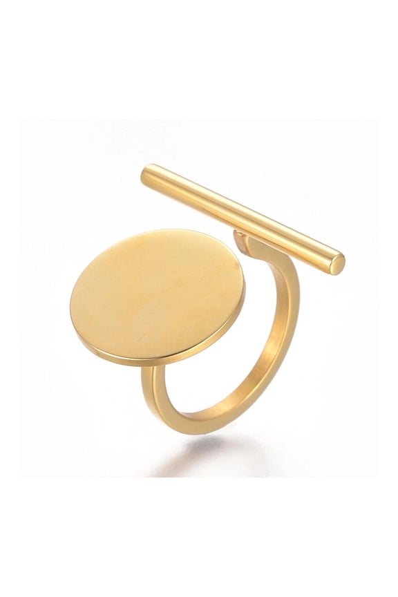 304 Stainless Steel Cuff Open Rings Flat Round Bar Gold Adjustable 17Mm Z716