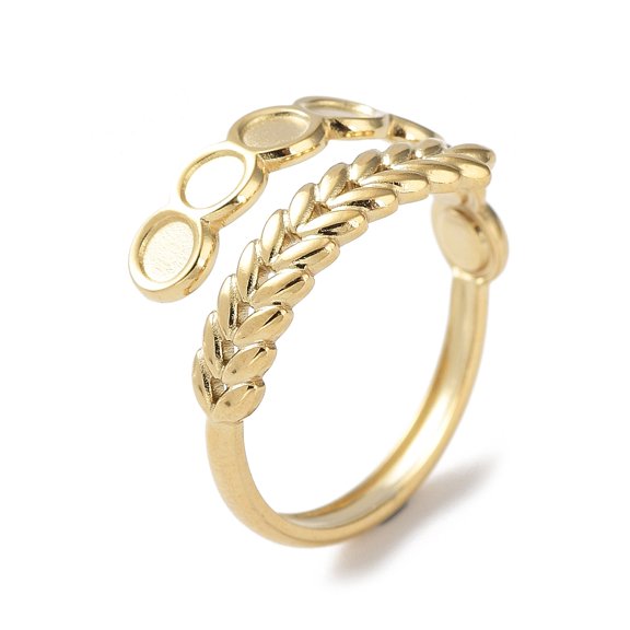 304 Stainless Steel Cuff Ring Components Bezel Cup Ring Settings Leaf with Round Tray Real 14K golden Plated Inner Diameter: 17.2mm Tray: 3mm
