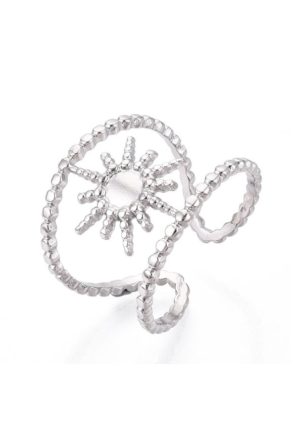 304 Stainless Steel Cuff Rings Components Pad Ring Setting Sun Stainless Steel color Adjustable Tray: 4mm 16.5mm