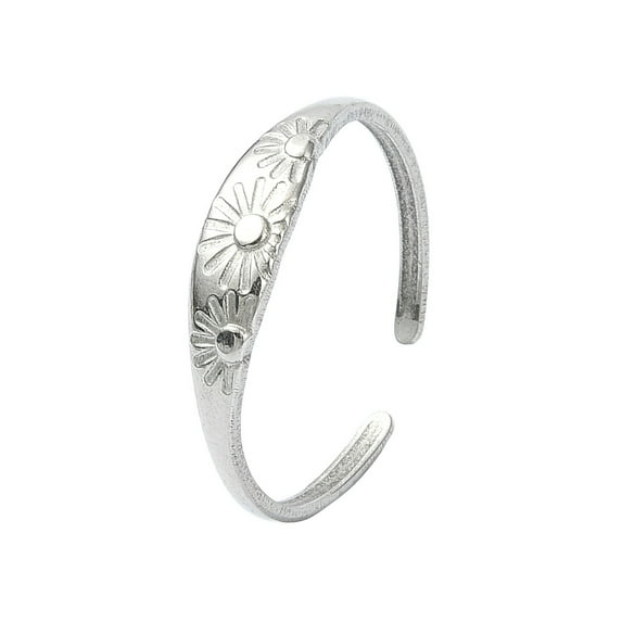 304 Stainless Steel Cuff Rings Flower Pattern Stainless Steel Color Adjustable 4mm