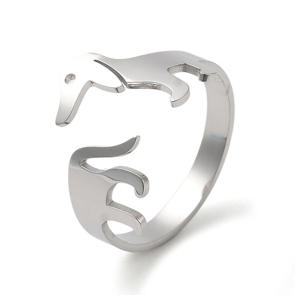 304 Stainless Steel Cuff Rings Open Finger Ring for Women Dachshund Dog Stainless Steel Color Size 8 1/2(18.5mm)