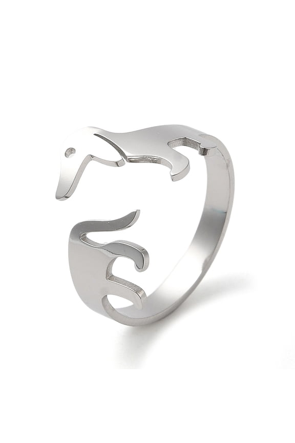 304 Stainless Steel Cuff Rings Open Finger Ring for Women Dachshund Dog Stainless Steel Color Size 8 1/2(18.5mm)