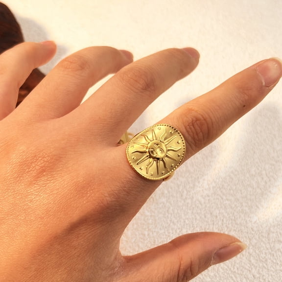 304 Stainless Steel Cuff Rings Open Rings Golden Sun 22mm