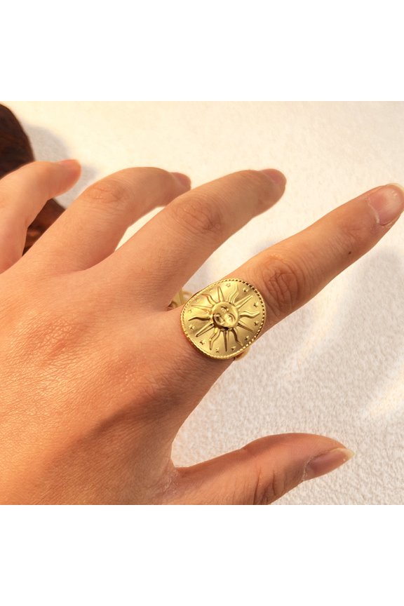 304 Stainless Steel Cuff Rings Open Rings Golden Sun 22mm