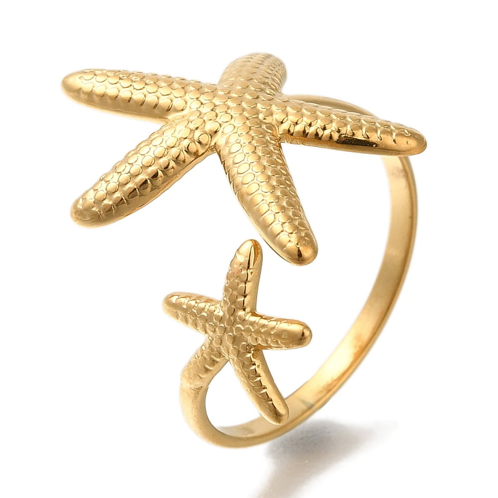 304 Stainless Steel Cuff Rings Starfish Shape Golden Inner Diameter ...