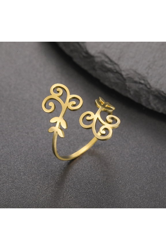 304 Stainless Steel Cuff Rings Vine Real 18K Gold Plated 24.5mm Size 8 3/4(18.7mm)