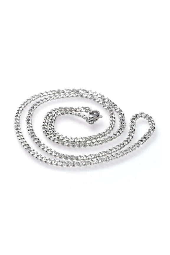304 Stainless Steel Curb Chain Necklace Lobster Silver Color 19.5" 3Mm A260