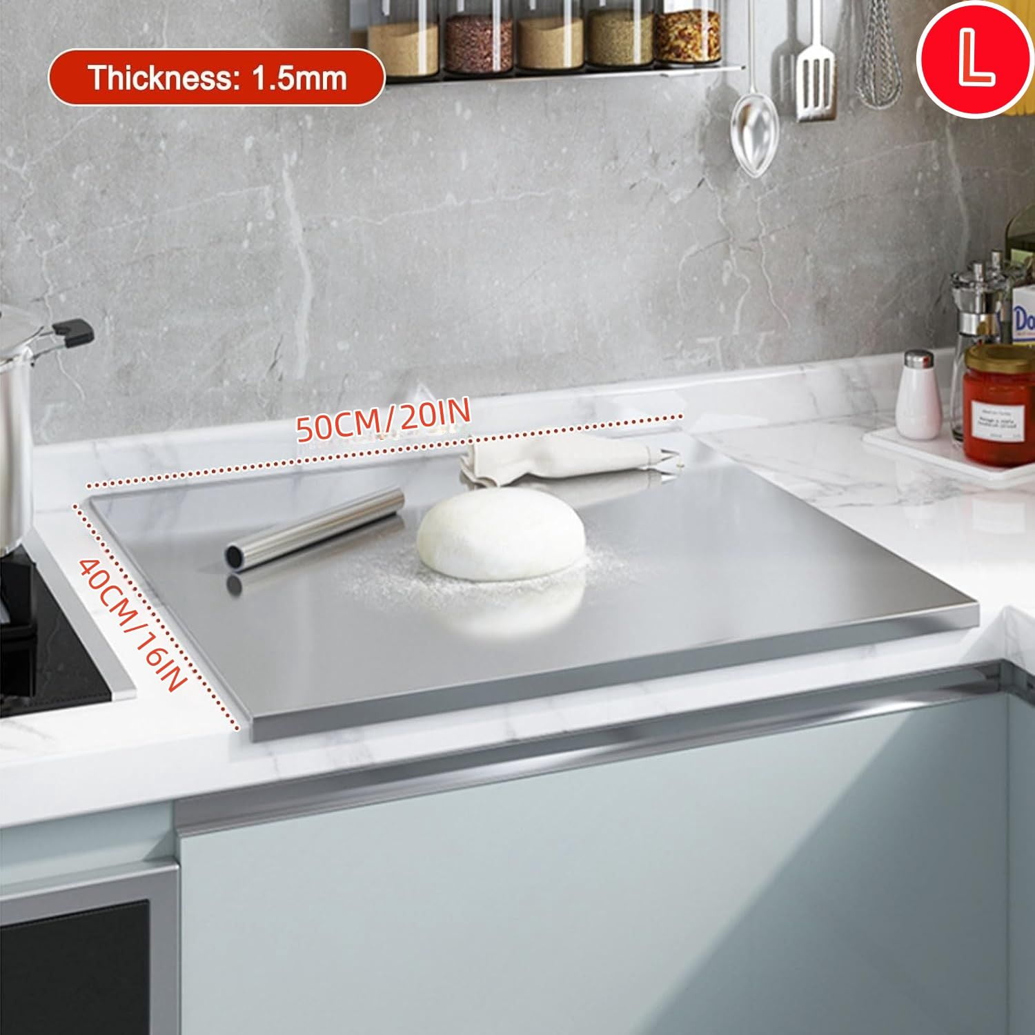 304 Stainless Steel Cutting Board with Folded Lip, 4-Layer Compression, Non-Porous, Easy Clean, Double-Sided Use for Kitchen Food Prep