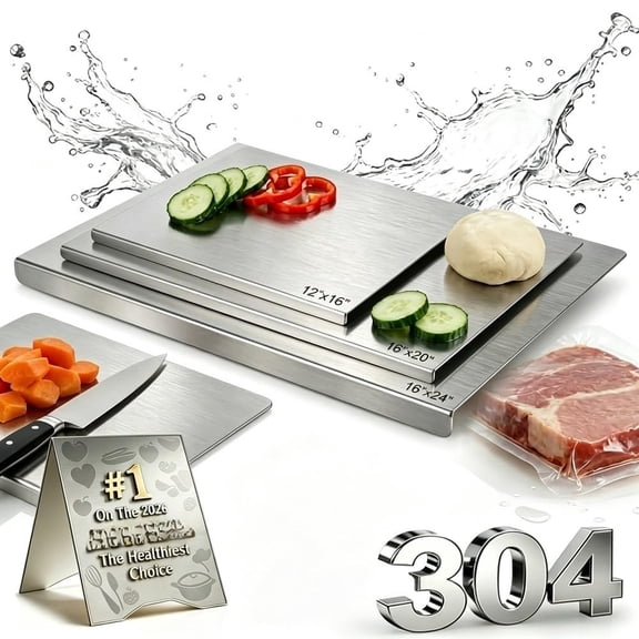 304 Stainless Steel Cutting Board with Lip - Non Slip L-Shaped, 3-Piece Set for Kitchen