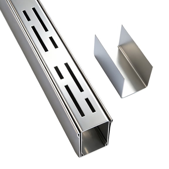 304 Stainless Steel Deck Drain Channel with Coupling, 1.65" W x 3.3' L, Outdoor Slotted Trench Drain System for Poolside, Patio, Walkway, Garden Border, Concrete and Paver