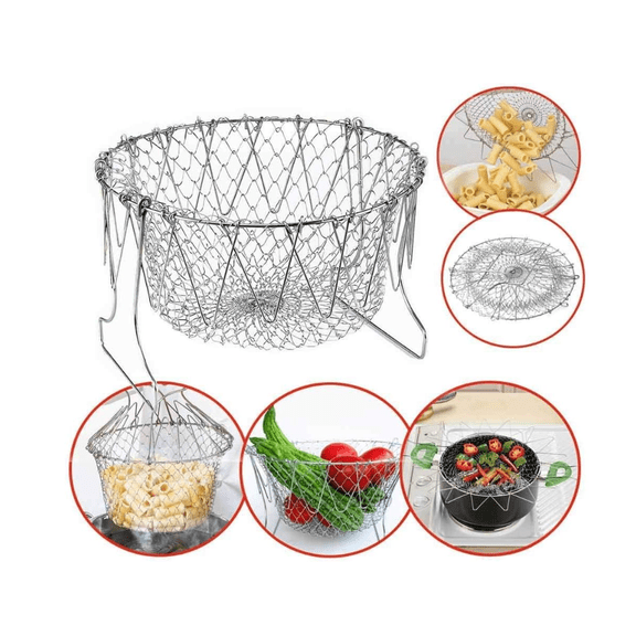 304 Stainless Steel Deep Fry Basket Foldable Chef Strainer Net Kitchen Cooking Tool for Fried Food