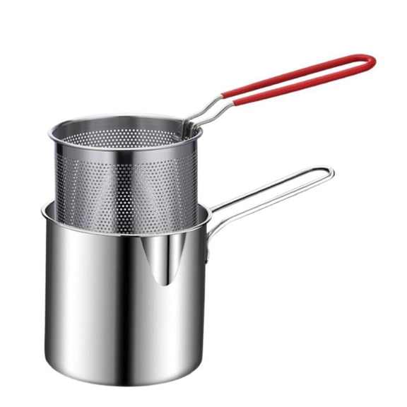 304 Stainless Steel Deep Fry Pot with Strainer Basket, Deepened Small Frying Pan, Oil Saving Mini Fryer for Home Frying