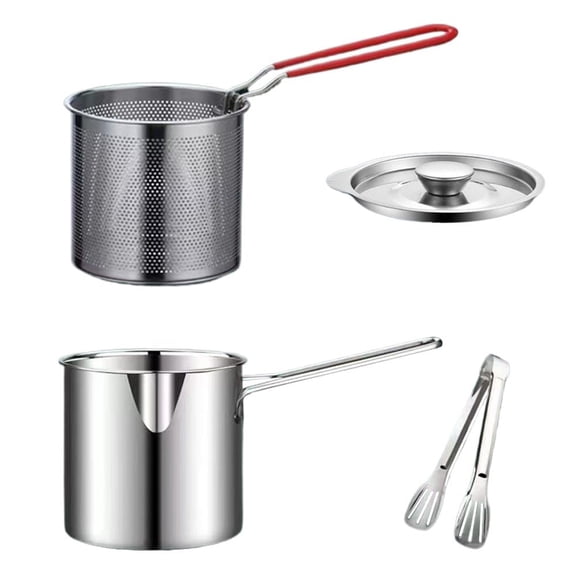 304 Stainless Steel Deep Fryer Pot with Basket, Stove Top Deep Fryer with Easy Grip Handle, Large Capacity Multifunctional Oil Compact Pasta Pot for Induction & Gas Use