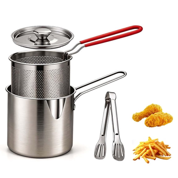 304 Stainless Steel Deep Fryer Pot Set, Multifunctional Fryer with Basket and Strainer for Frying Chicken and Fries