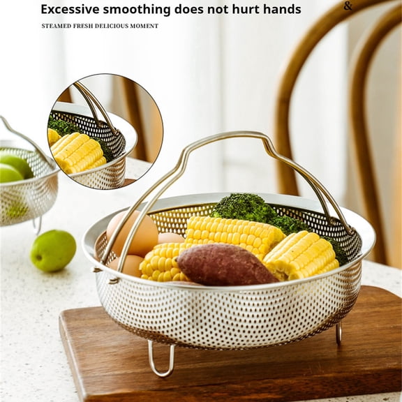 304 Stainless Steel Dense Hole Drainage Basket, Vegetable Washing and Rice Rack with Handles, for Cooking and Steaming Food