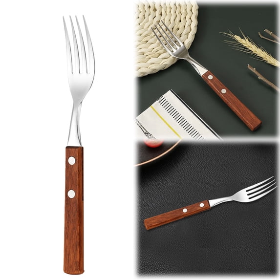 304 Stainless Steel Dinner Fork,Solid Wood Handle (Rosewood),Food-Grade Metal Fork For Dining,Tableware,Dinner Forks,Stainless Steel Utensils,Kitchen Flatware,Silver,1PC