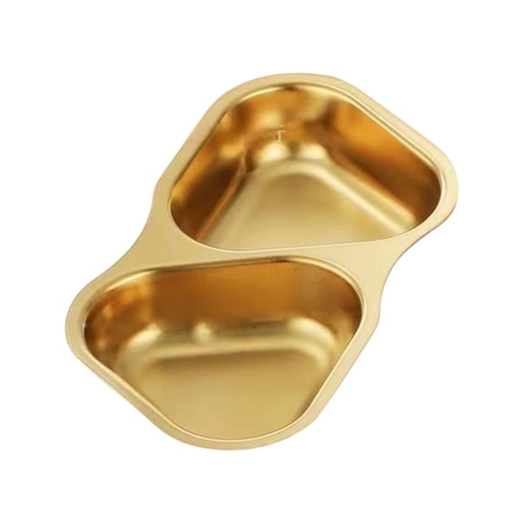 304 Stainless Steel Divided Dipping Plates, 2 Compartment Vinegar Seasoning Dishes, Plum Blossom Shape in Gold for Special Occasions, Hygienic and Stylish