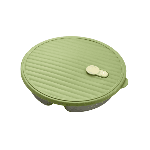 304 Stainless Steel Divided Plate with Airtight Lid, 3-Compartment Round Meal Prep Container for Portion Control and Freshness, Leak-Proof Food Tray for Office, 7.7" x 1.6", Brushed Silver