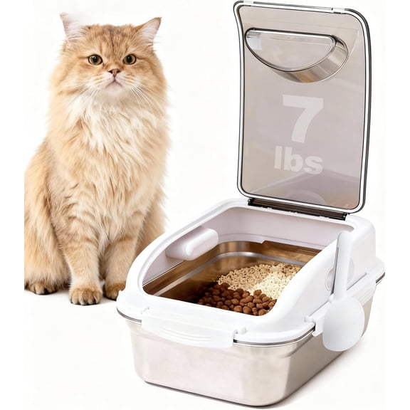 304 Stainless Steel Dog Food Storage Container with Lid for Cat Bird Pet Dry Food Treats, Airtight Mouse Proof Small Storage Bin Fits Up To 7 Lbs, Coming With Scoop