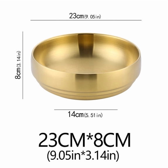 304 Stainless Steel Double-Layer Cold Noodle Bowl – Anti-Scald Insulated Korean Style Salad & Soup Bowl – Large Gold/Silver Kitchen Tableware
