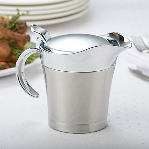304 Stainless Steel Double Layer Insulation Flavor Sauce Pot Gravy Boat Serving Jug Kitchen Utensils 450ml,