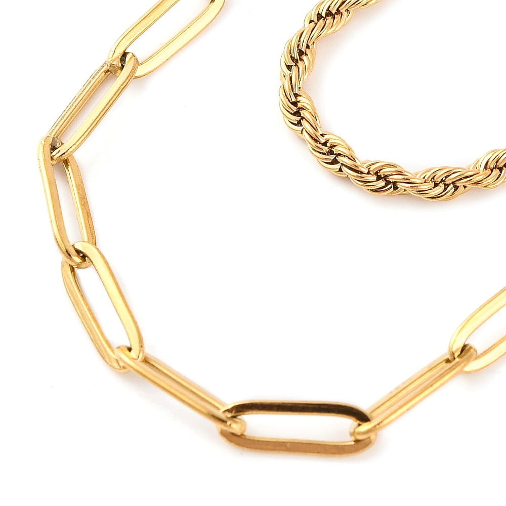 Double Paperclip And Rope Chain 304 Stainless Steel Double Layer Paperclip Chain & Rope Chain Necklaces ...