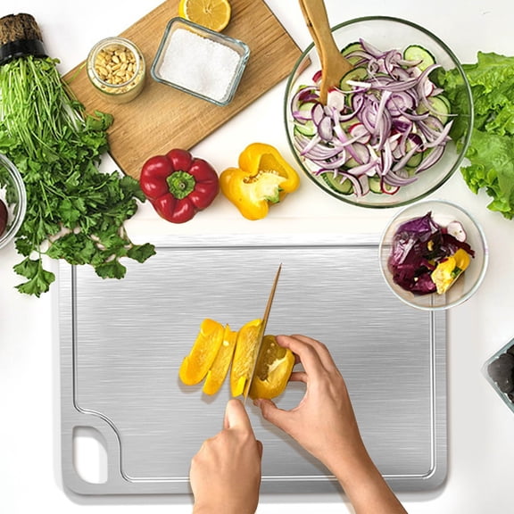304 Stainless Steel Double-Sided Cutting Board 13x9 Inch with Grooves