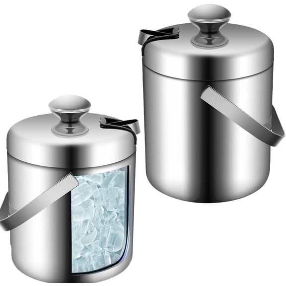 304 Stainless Steel Double Wall Ice Bucket Set 1.3L, Small Double Wall Ice Pail Chill Container, Insulated Portable Cooler for Wine, Champagne, Parties, Bars, Outdoor