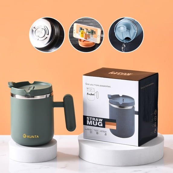 304 Stainless Steel Double Wall Insulated Coffee Mug With Lid and Handle 450ml for Home Office and Travel