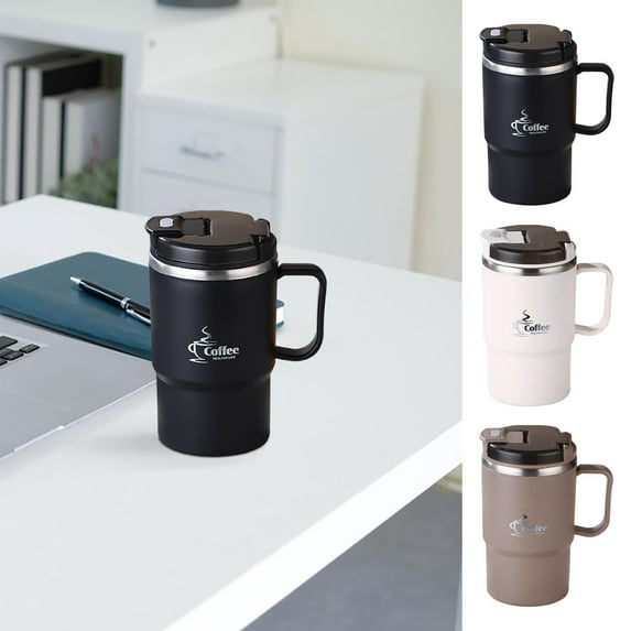 304 Stainless Steel Double Wall Mug with Handle | Insulated Travel Tumbler with Leakproof Lid Straw Spoon | 550ml Durable Reusable Office Home Coffee Water Cup