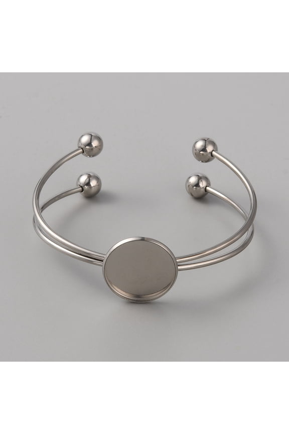 304 Stainless Steel Double Wire Cuff Bangle Makings with Ball Tip Flat Round Tray Settings Blank Bangle Base Stainless Steel Color 1/8~3/4 inch(0.4~2cm) Inner Diameter: 2-1/2 inch(6.2cm) Tray: 20.2mm