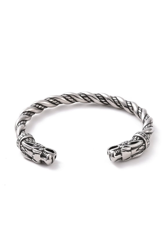 304 Stainless Steel Dragon Open Cuff Bangle for Men Women Antique Silver Inner Diameter: 2-1/2 inch(6.3cm)