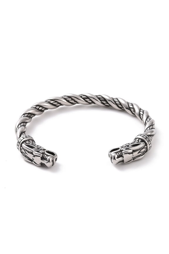 304 Stainless Steel Dragon Open Cuff Bangle for Men Women Silver Inner Diameter: 2-1/2 inch(6.3cm)
