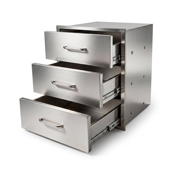 304 Stainless Steel Drawers for Under Counter, Outdoor Kitchen Drawers for BBQ Island, Bezel-less Drawers 23.1x18x23.2 Inch, Three-Tier Storage Drawers for Patio