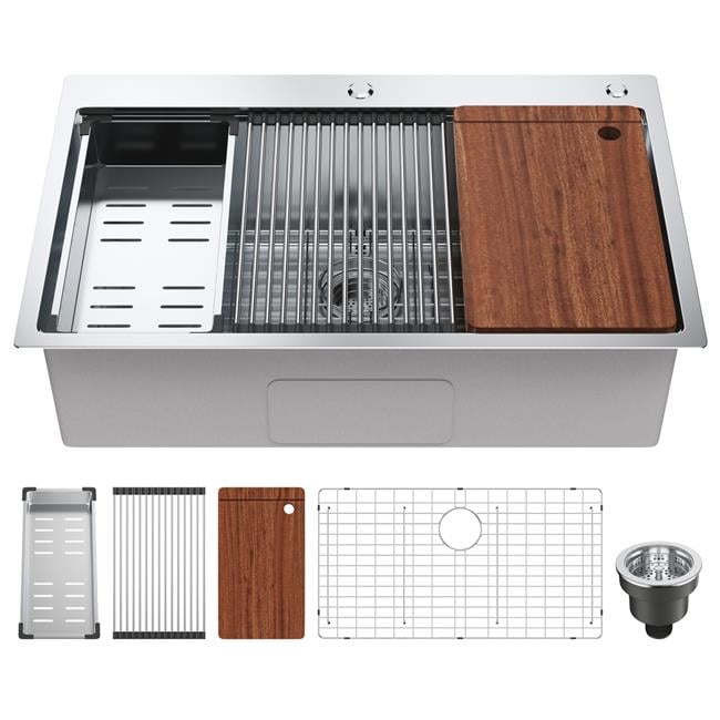 33'' Stainless Steel Single Bowl Top Mount Kitchen Sink