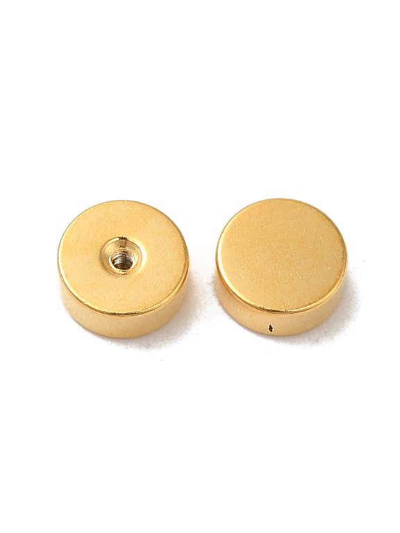 304 Stainless Steel Ear Nuts Safety Screw Flat Round Earring Backs Real 18K golden Plated 5x2mm Hole: 0.8mm