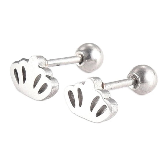 304 Stainless Steel Ear Plugs Ear Studs Crown Silver 5.5X8X2Mm 1Mm Z347