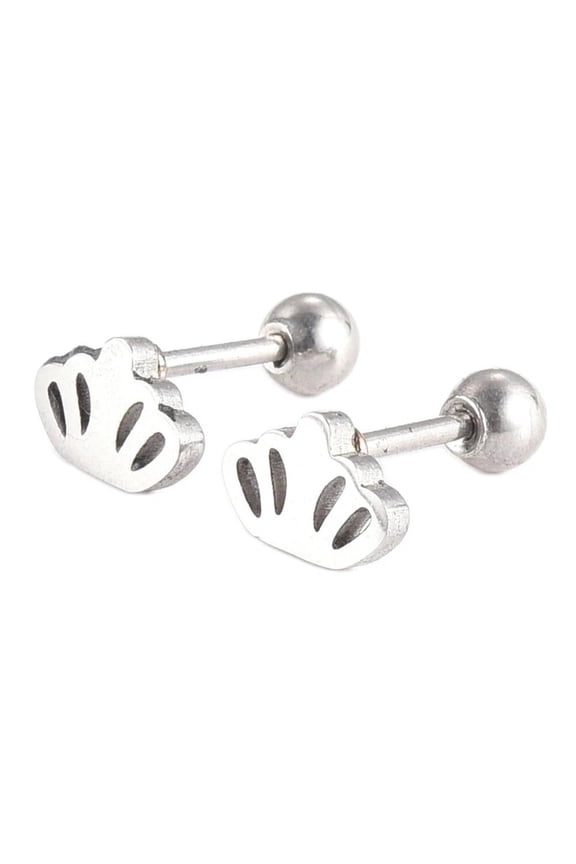 304 Stainless Steel Ear Plugs Ear Studs Crown Silver 5.5X8X2Mm 1Mm Z347