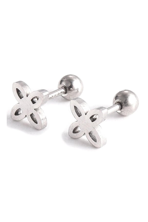 304 Stainless Steel Ear Plugs Ear Studs Flower Silver 6X8X2Mm Pin: 1Mm Z353