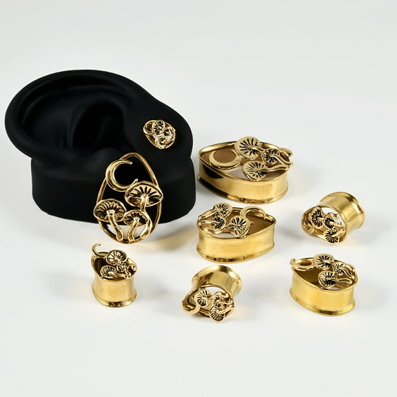 304 Stainless Steel Ear Plugs Gauges Teardrop Mushroom Tunnel Ear Expander for Men Women Golden 16mm